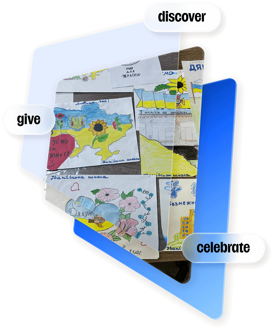 Drawings sent by children in Kherson, Ukraine, thanking Adelaide donors